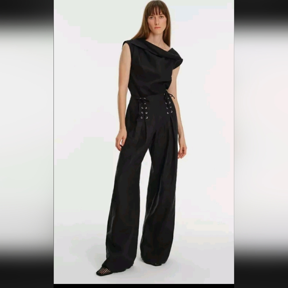 EXQUISE High Waist Palazzo Linen Black Pants Size Small SIZE 4